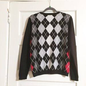 Liz Claiborne Sweaters - Liz Claiborne Black/Red Argyle V-Neck Sweater- L Liz Claiborne Sweaters - Liz Claiborne Black/Red Argyle V-Neck Sweater- L